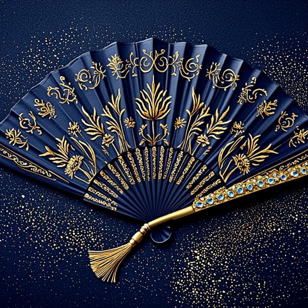 Éventail de la Reine Azur & Or — Éventail de cour royal