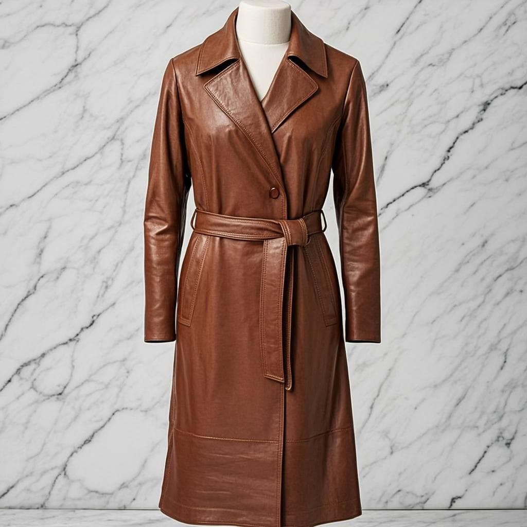 Manteau Cognac Ceinturé — Manteau cuir