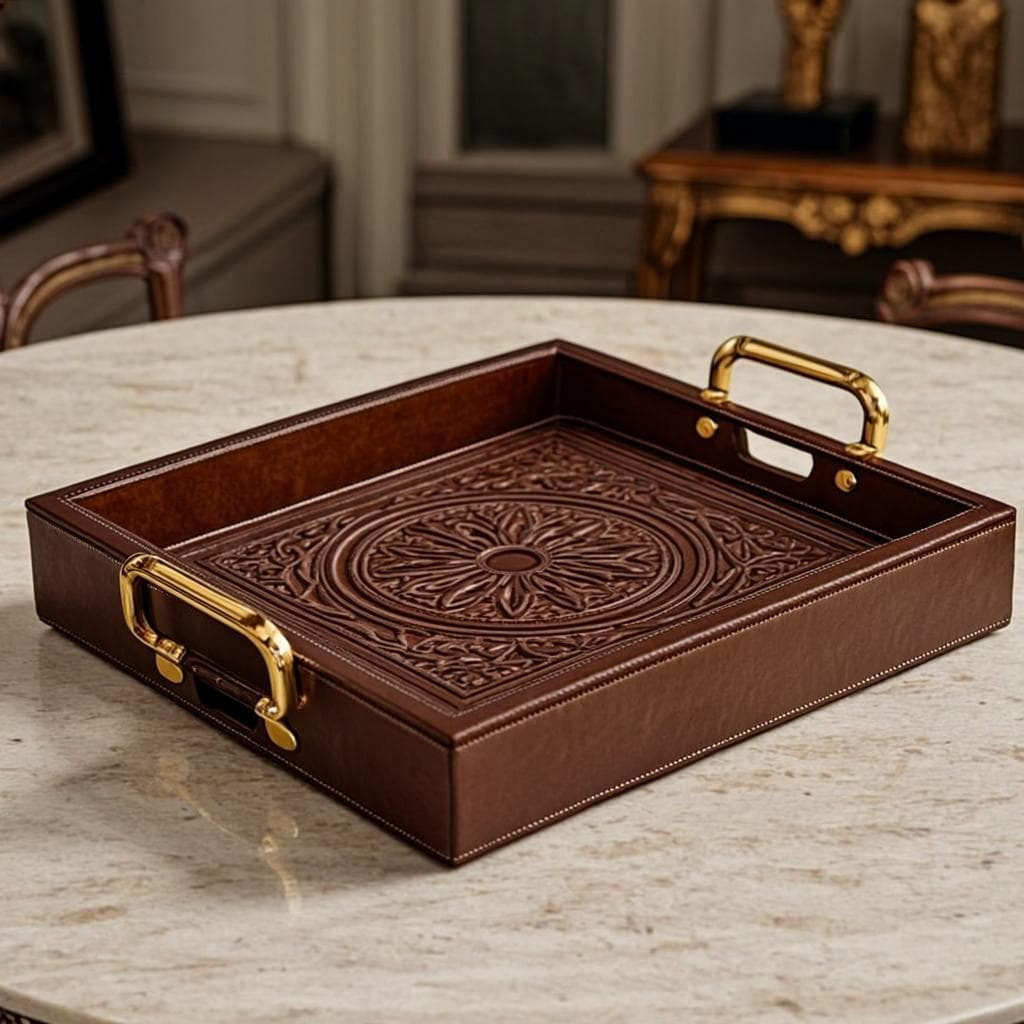 Plateau de Salon Doré — Plateau cuir