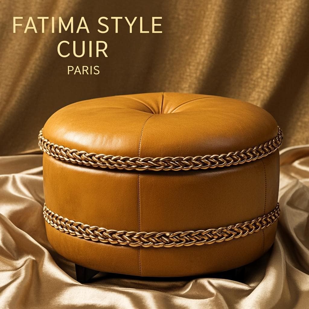 Pouf Safran Tressé Or — Pouf cuir