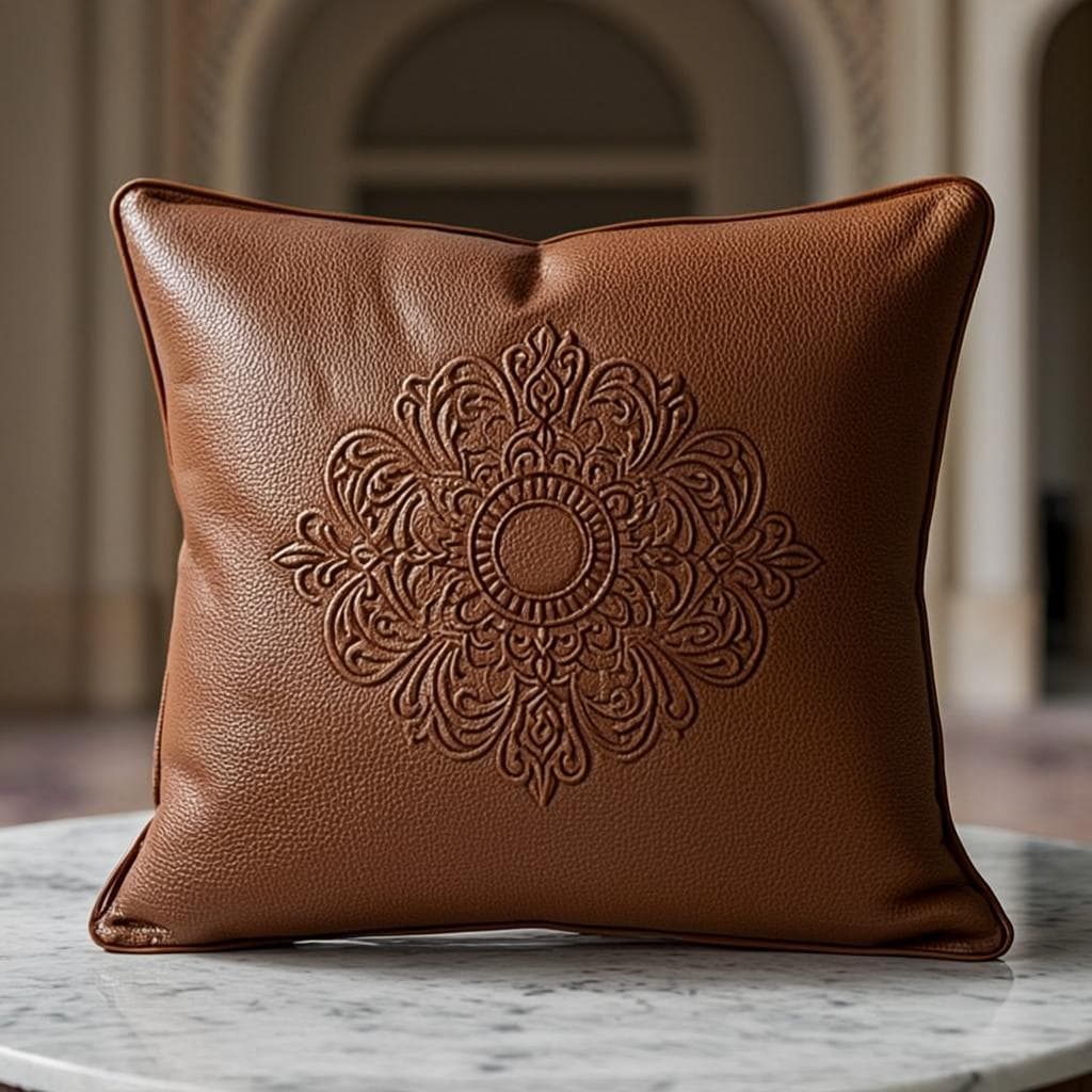 Pouf Cuir Tressé Terracotta — Pouf cuir