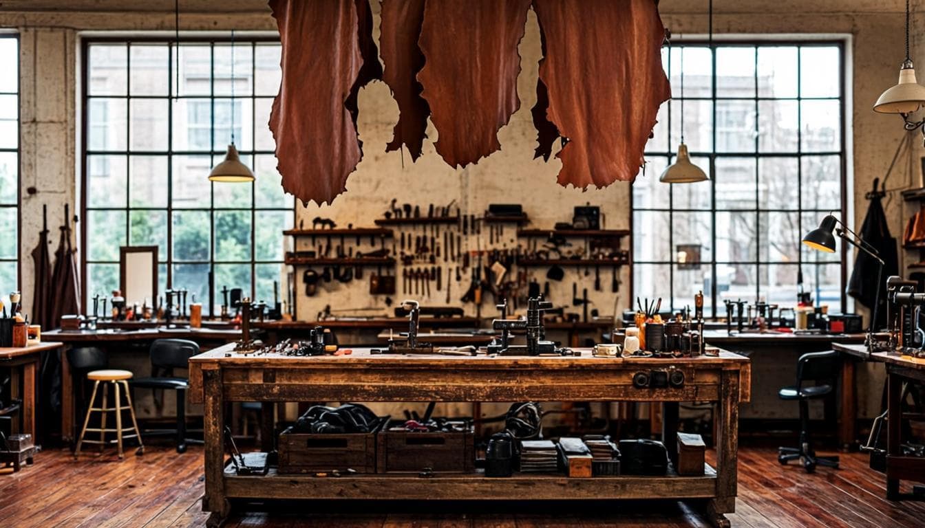 Atelier de maroquinerie FATIMA STYLE CUIR — l'établi du maître artisan, ses outils et le cuir
